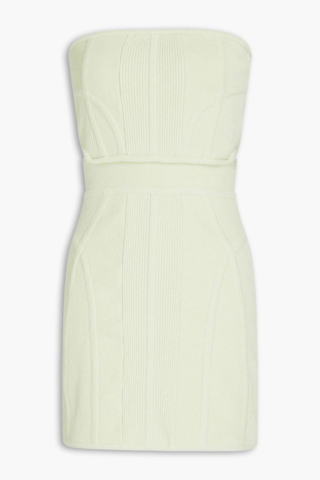 Strapless ribbed cotton-blend bouclé mini dress