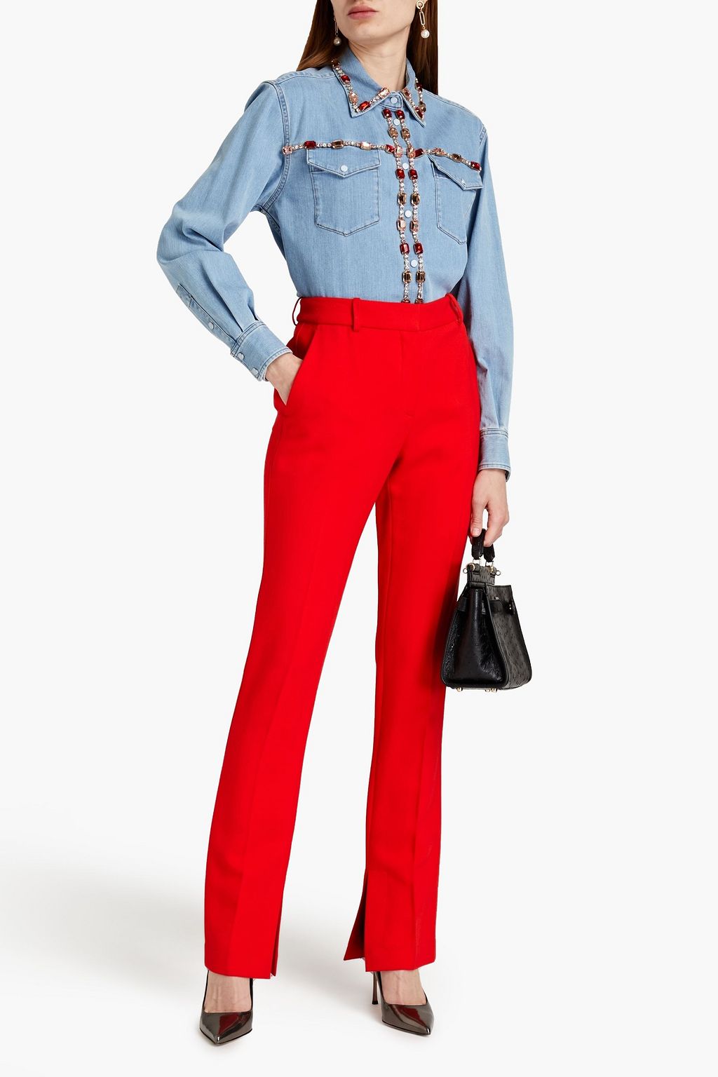 DOLCE & GABBANA Crystal-embellished denim shirt