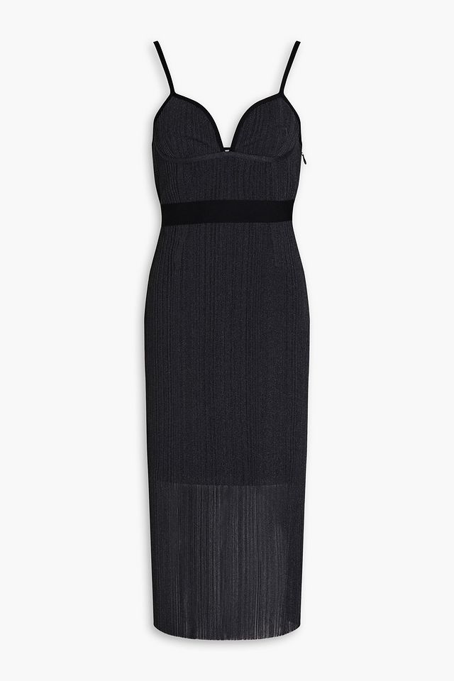 Metallic ribbed-knit midi dress