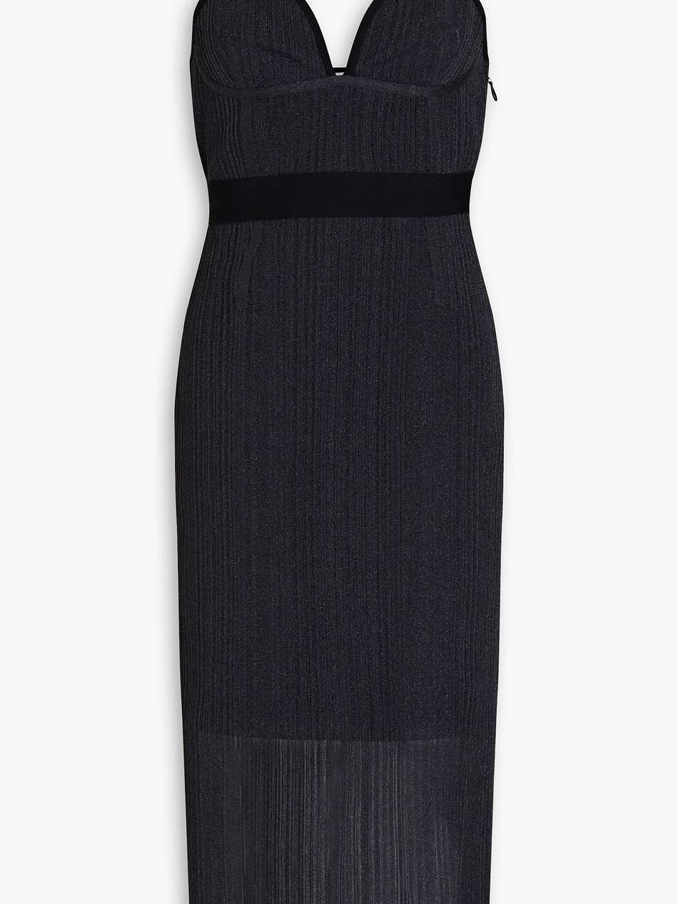 metallic ribbed-knit midi dress