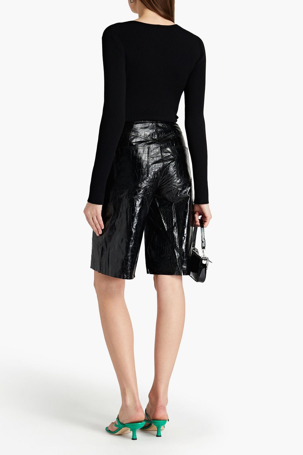 Black Manua croc-effect leather shorts 