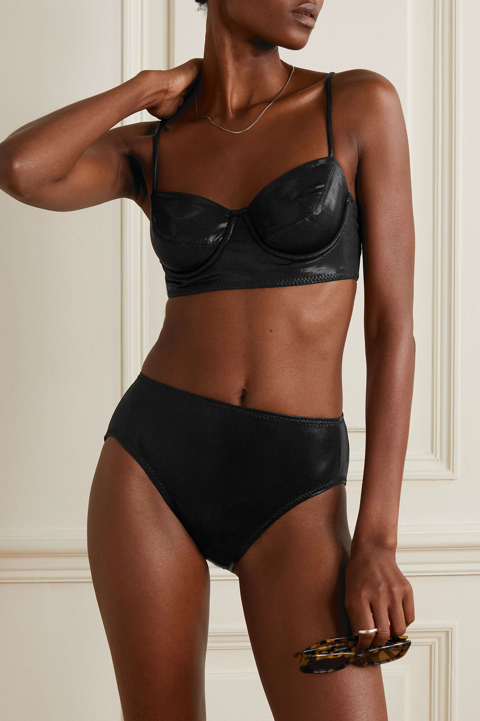 NORMA KAMALI STRETCH-LAMÉ BIKINI BRIEFS