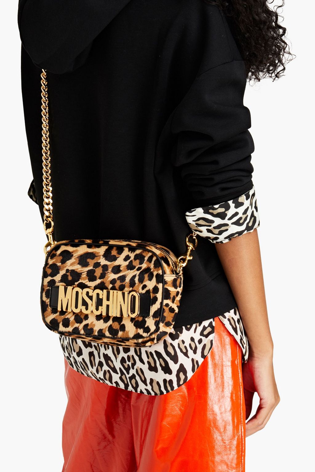 MOSCHINO Leopard-print calf hair shoulder bag