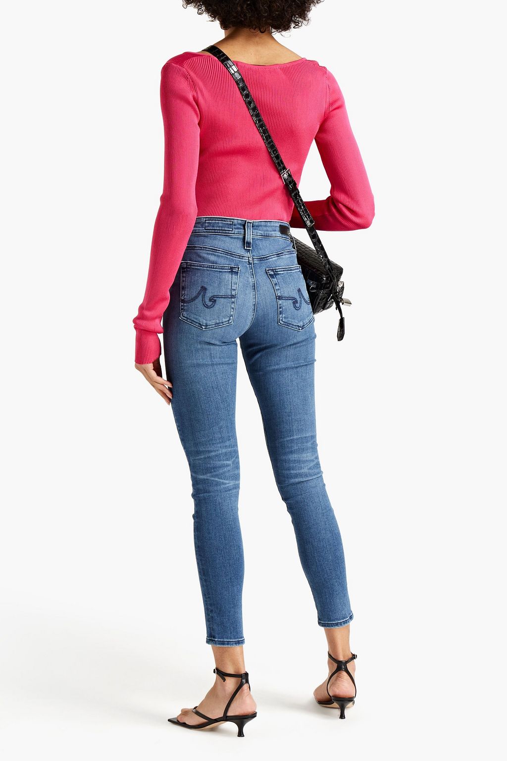 AG JEANS Cropped faded high-rise skinny jeans