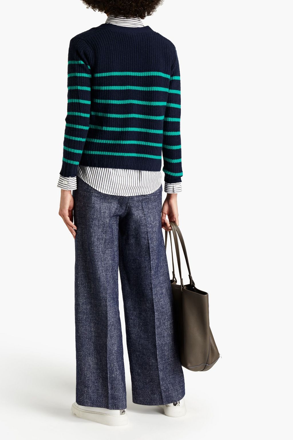 AUTUMN CASHMERE Striped ribbed cashmere cardigan