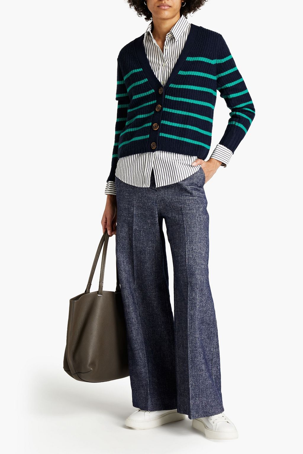 AUTUMN CASHMERE Striped ribbed cashmere cardigan