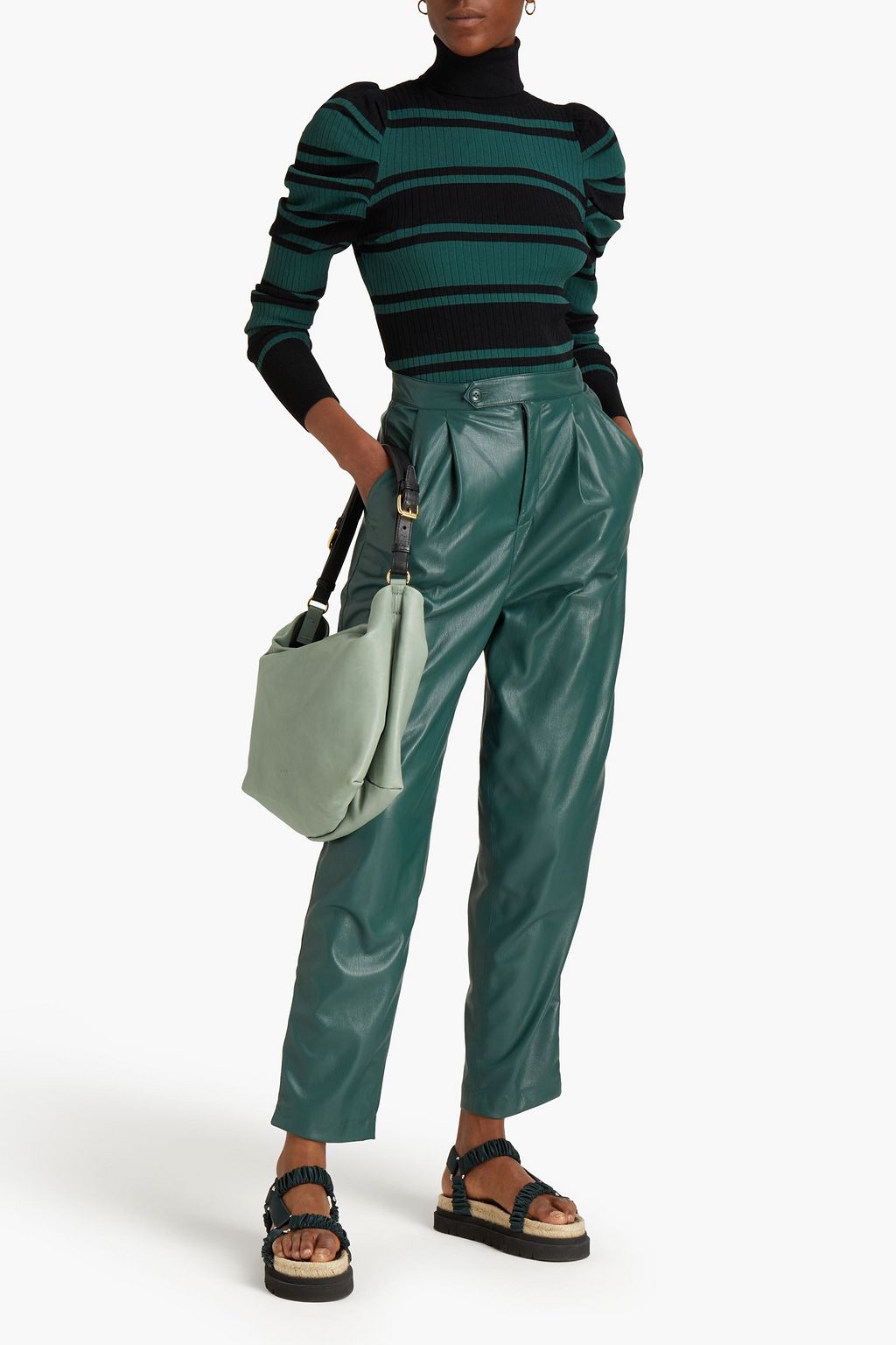 AUTUMN CASHMERE Striped ribbed-knit turtleneck sweater