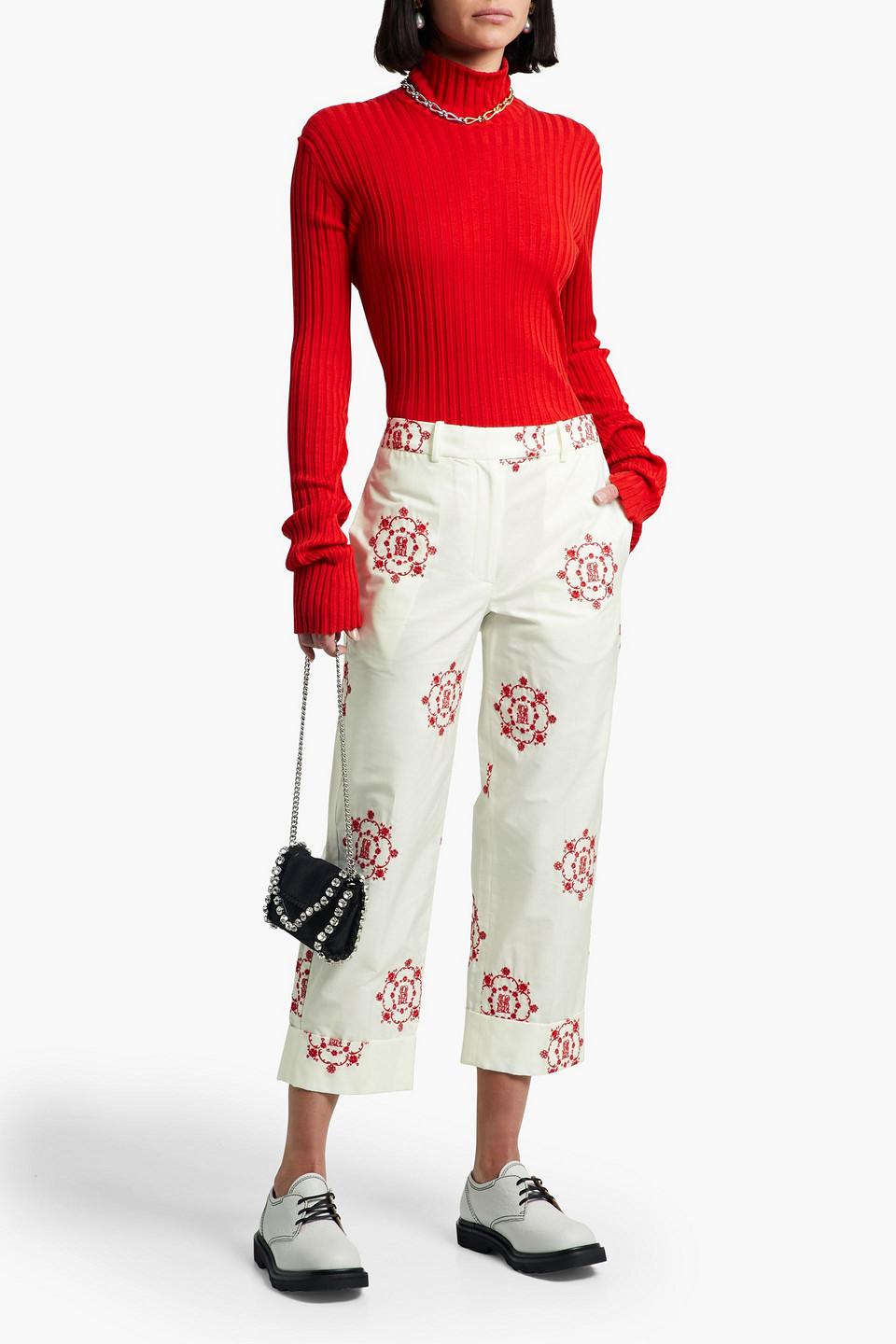 Simone Rocha Cropped Broderie Anglaise Cotton Straight-leg Pants In Ivory