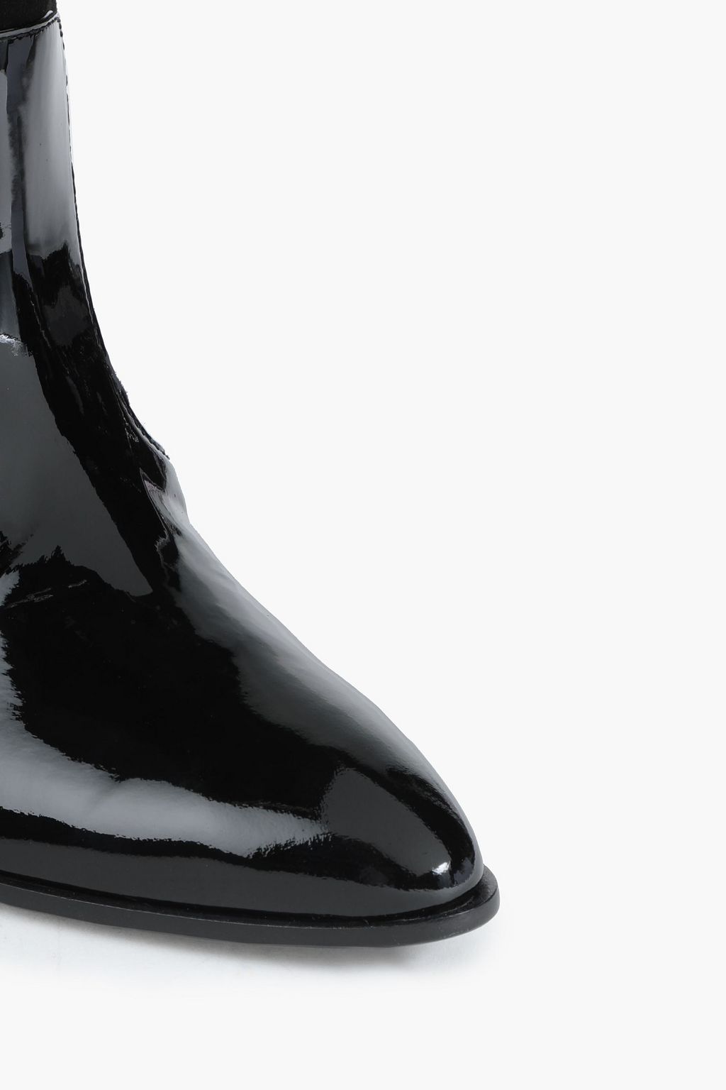 GIUSEPPE ZANOTTI 페이턴트 가죽 트리밍 스웨이드 앵클 부츠