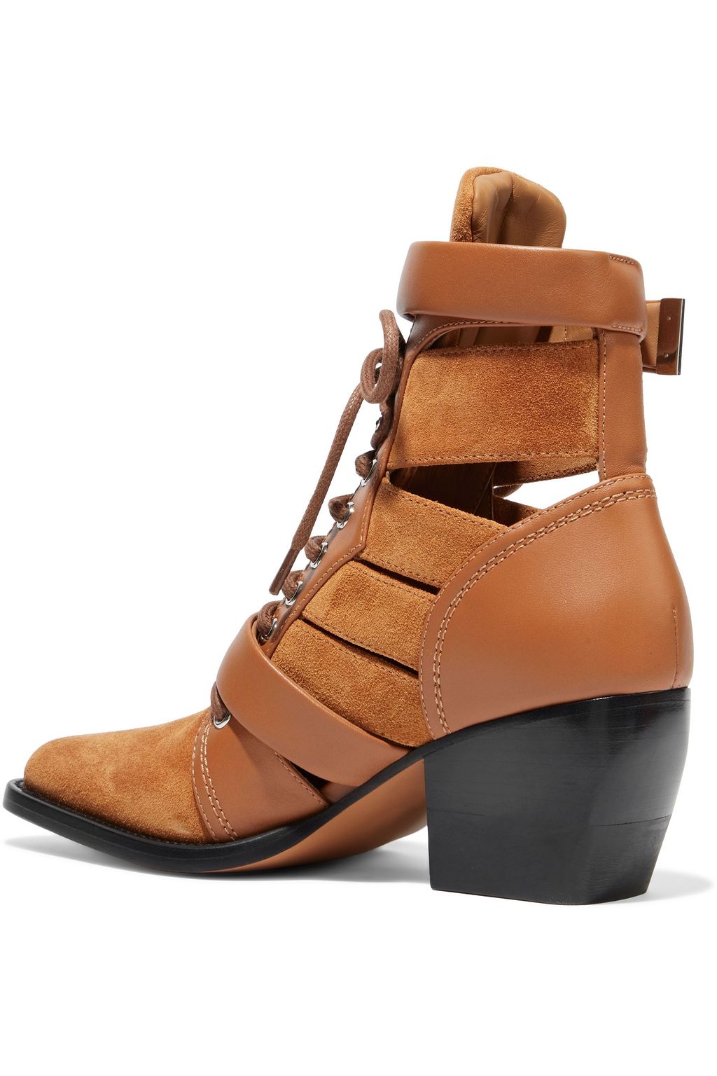 CHLOÉ Cutout leather and suede ankle boots