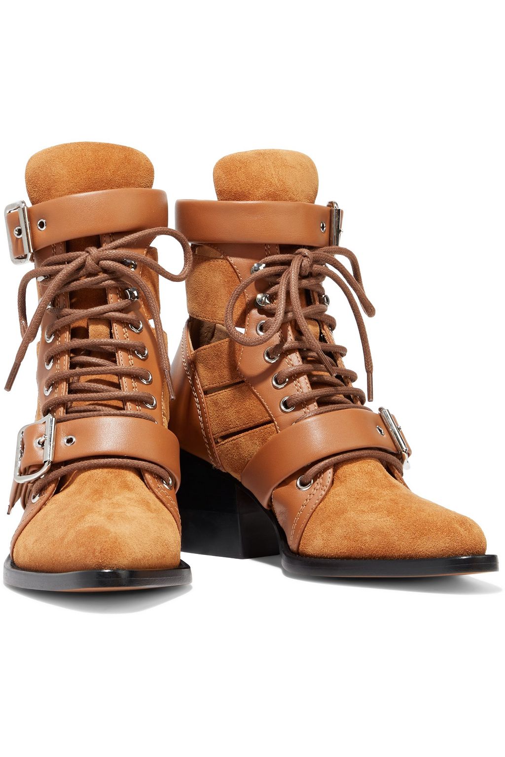 CHLOÉ Cutout leather and suede ankle boots