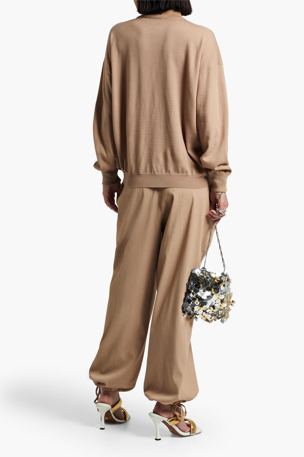 RABANNE Metallic-trimmed wool-blend turtleneck sweater