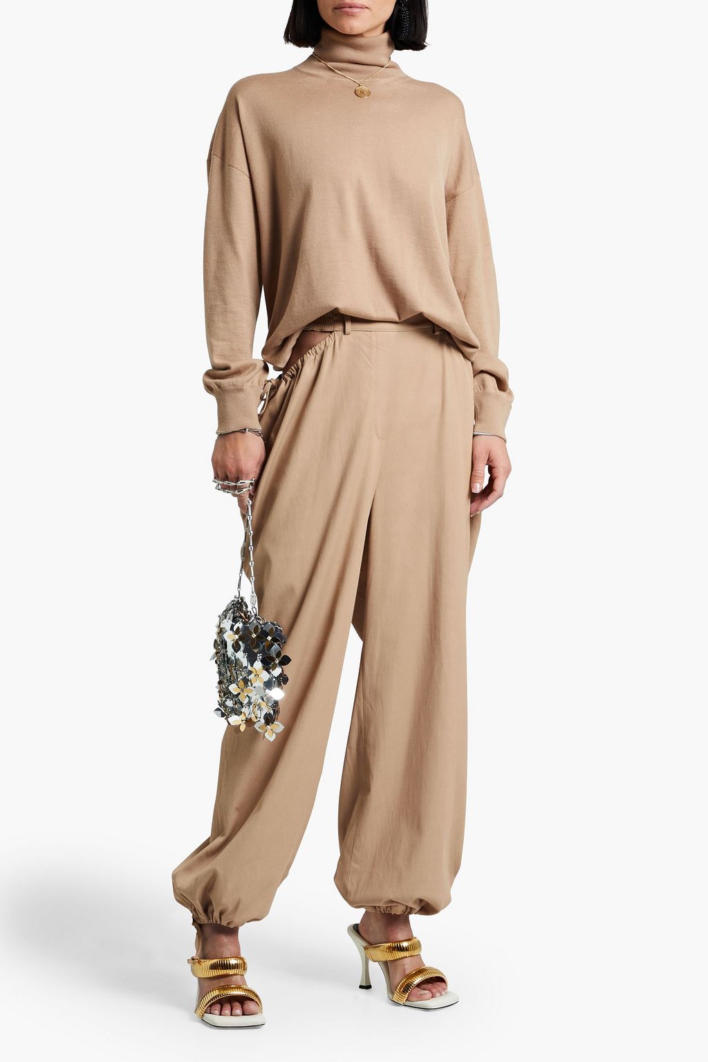 RABANNE Metallic-trimmed wool-blend turtleneck sweater