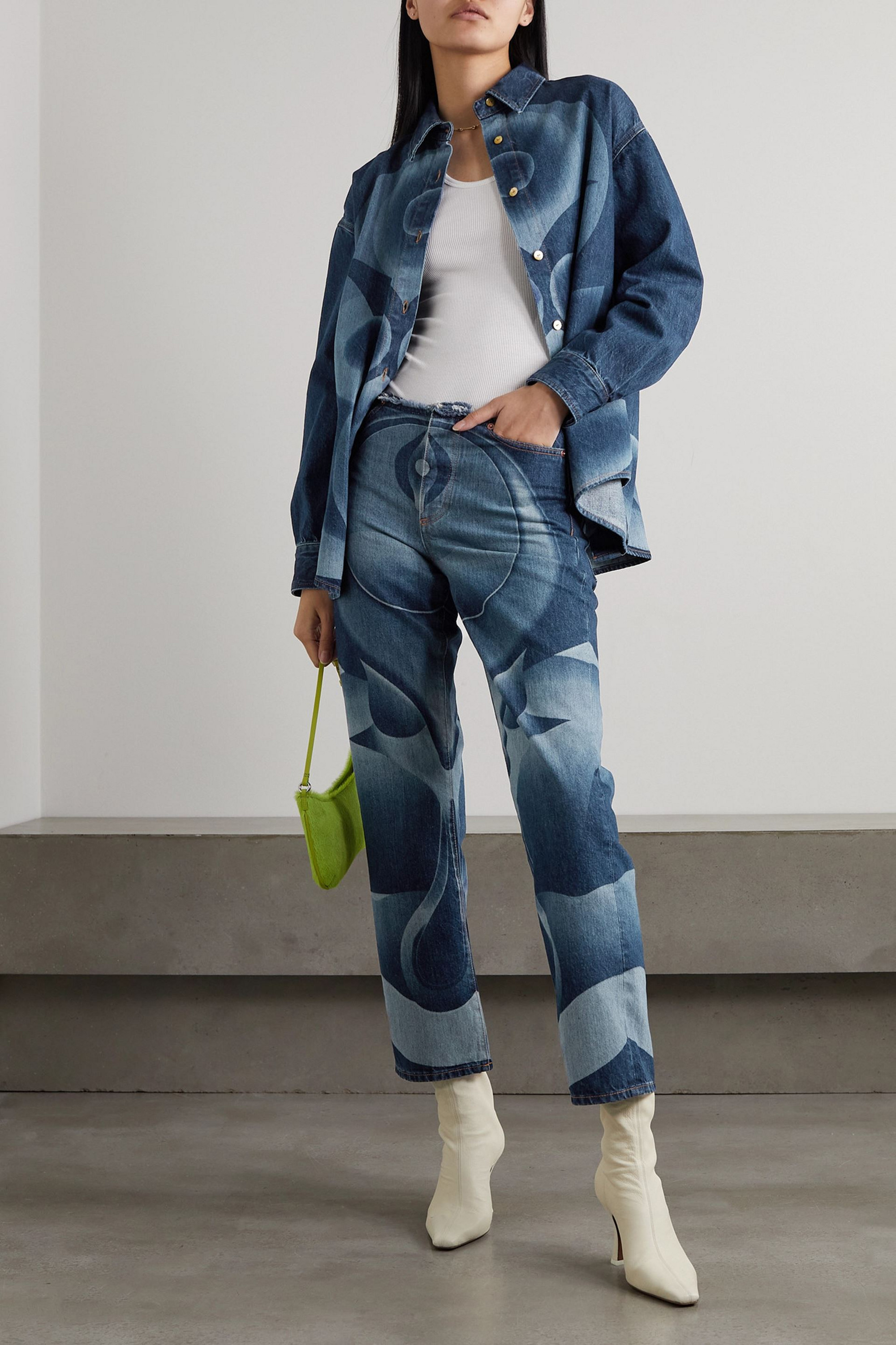 Conner Ives Mariah frayed printed mid-rise straight-leg jeans