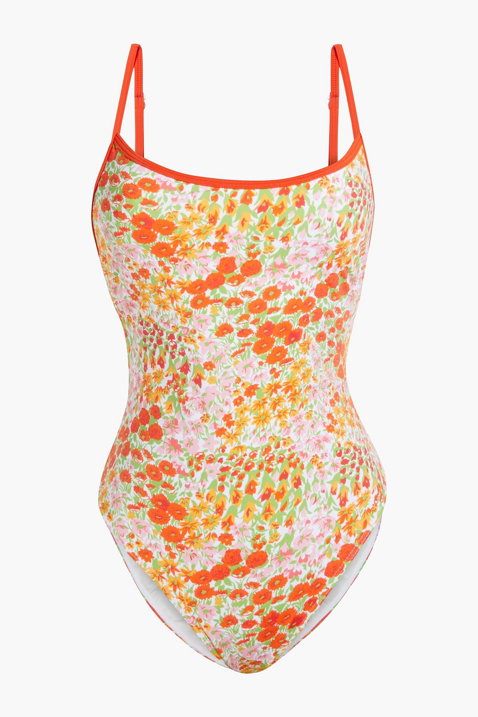 Hvn Cutout Floral-print Swimsuit In Tomato Red