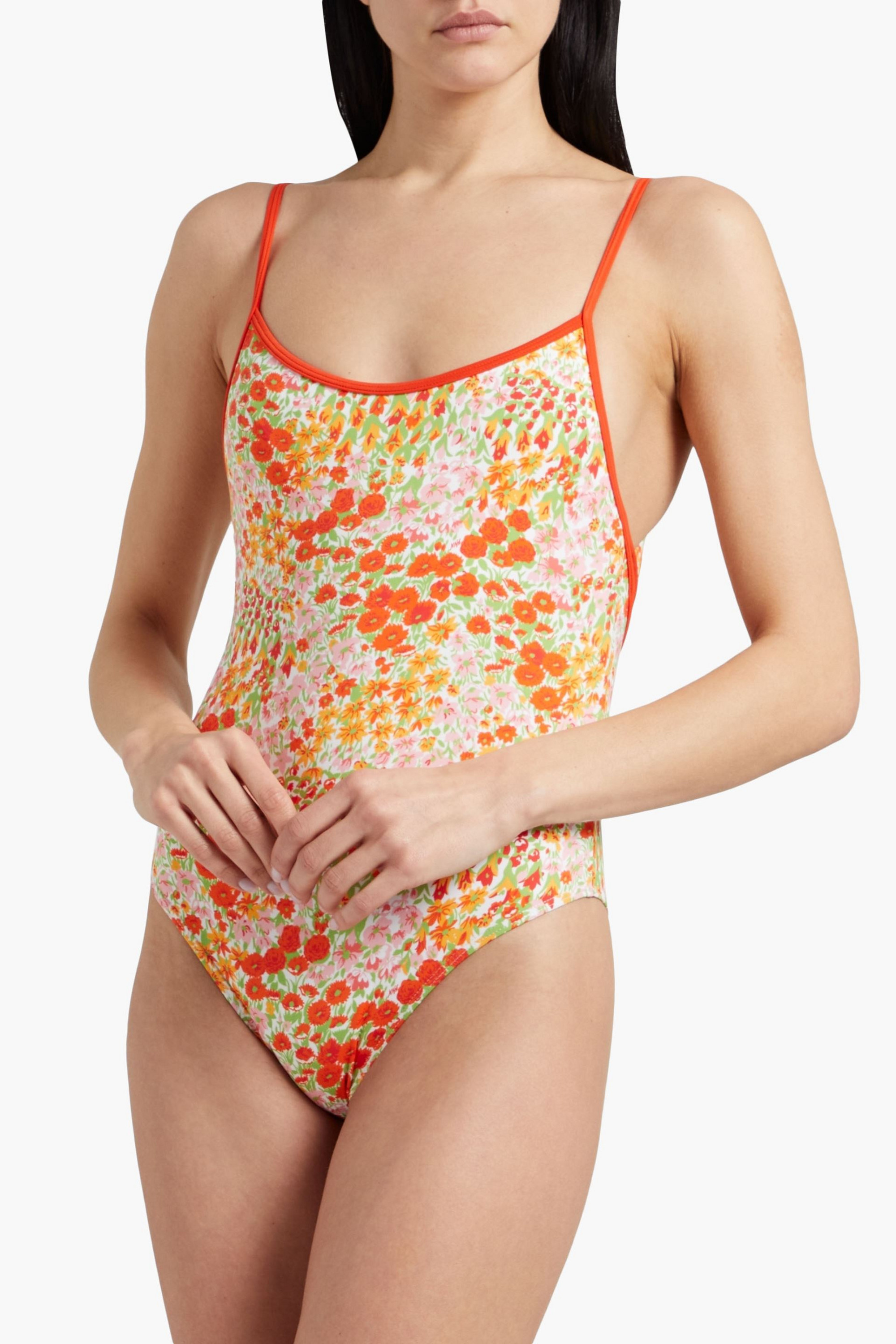 HVN Cutout floral-print swimsuit