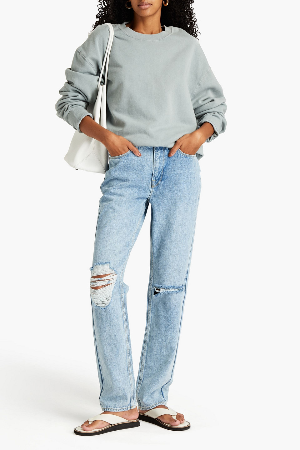 Good American Good 90's Icon Distressed High-rise Straight-leg Jeans In Blue