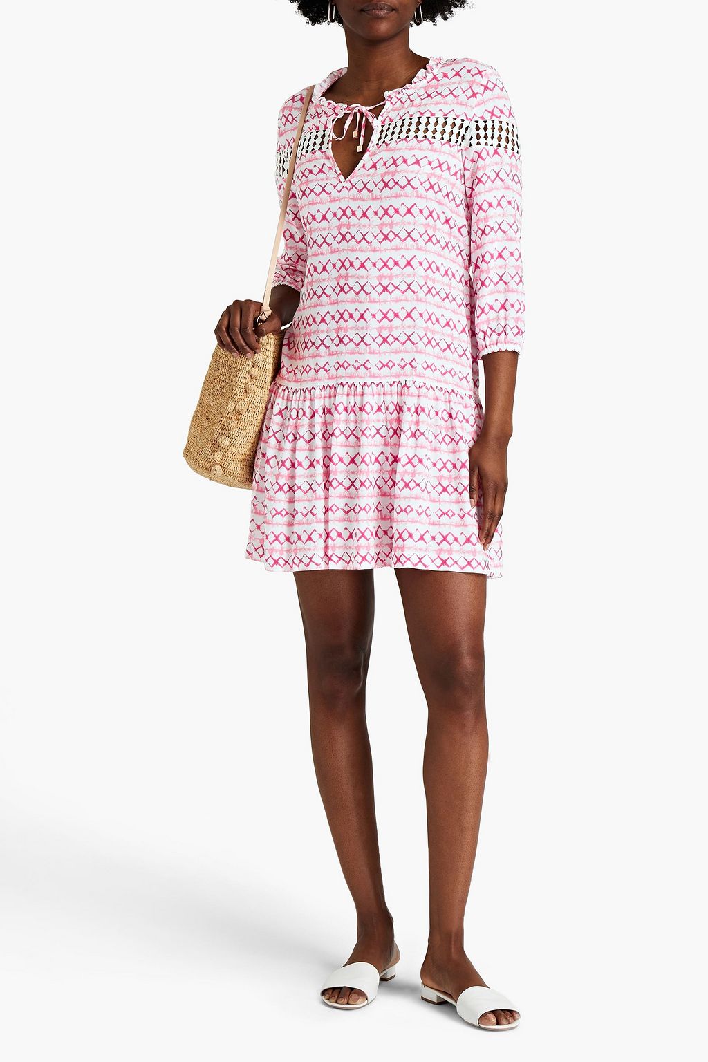 HEIDI KLEIN Crochet-trimmed printed voile mini dress