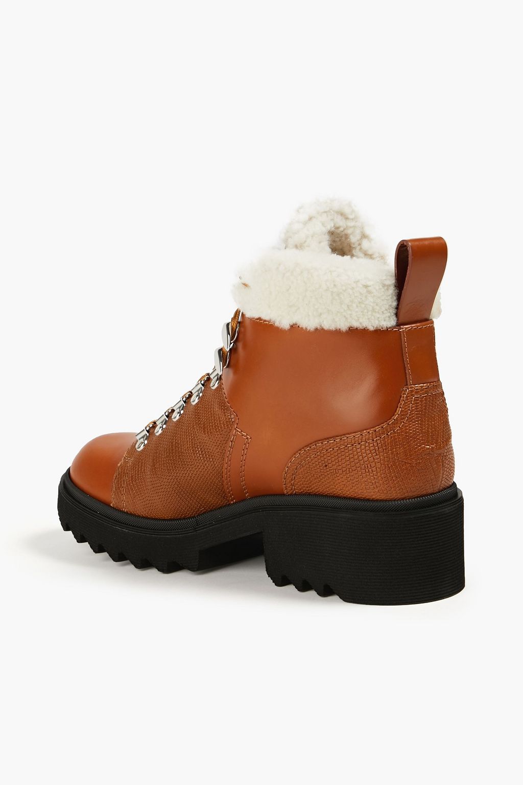 CHLOÉ Bella shearling-lined smooth and lizard-effect leather ankle boots