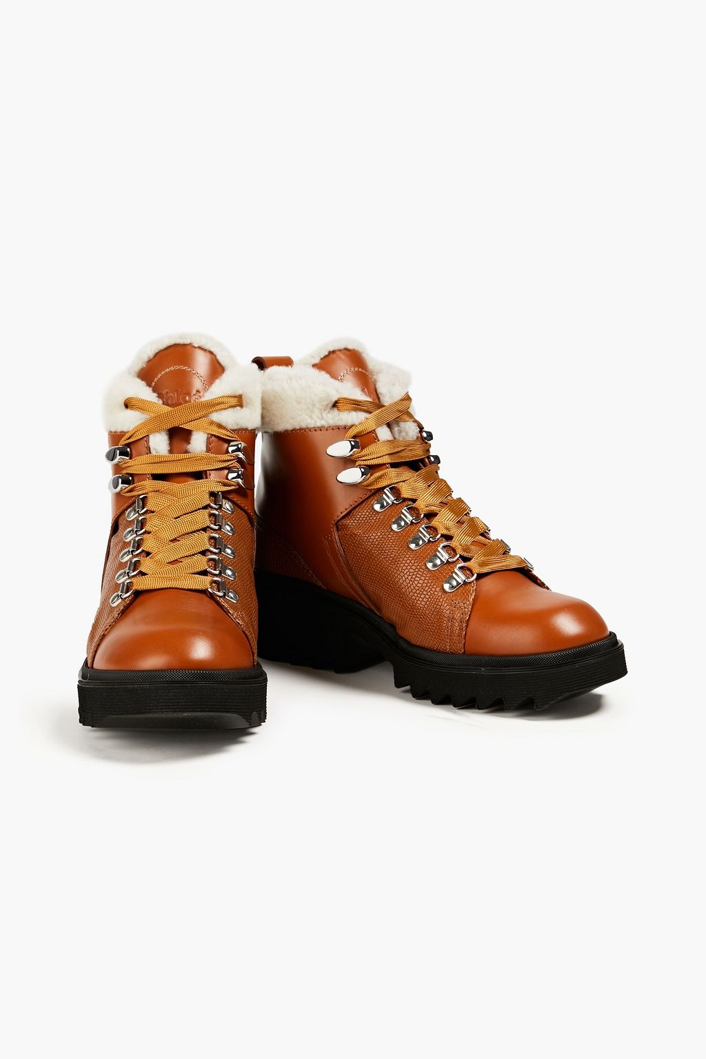 CHLOÉ Bella shearling-lined smooth and lizard-effect leather ankle boots