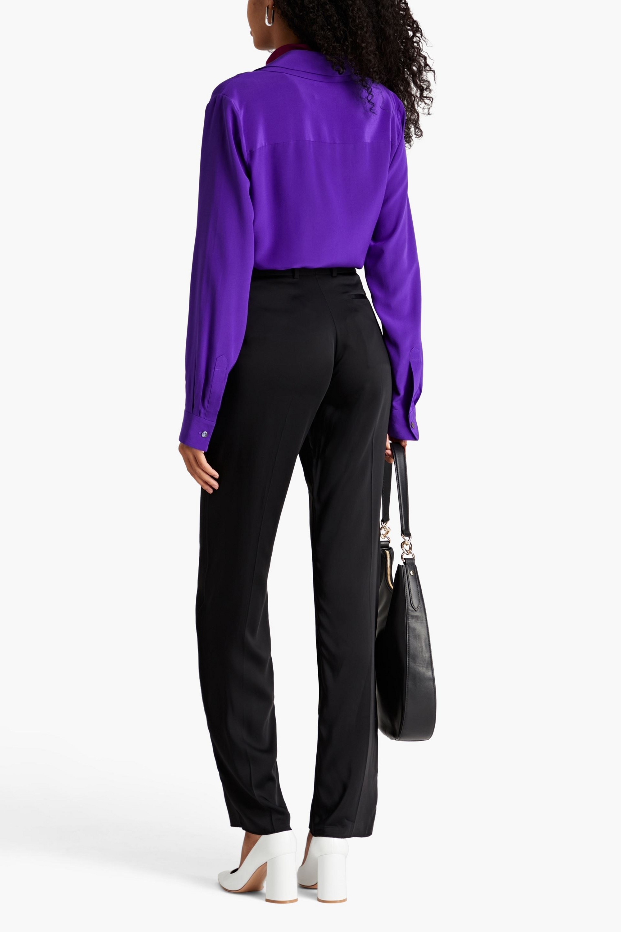 Victoria Beckham Satin-paneled wool and mohair-blend crepe straight-leg pants