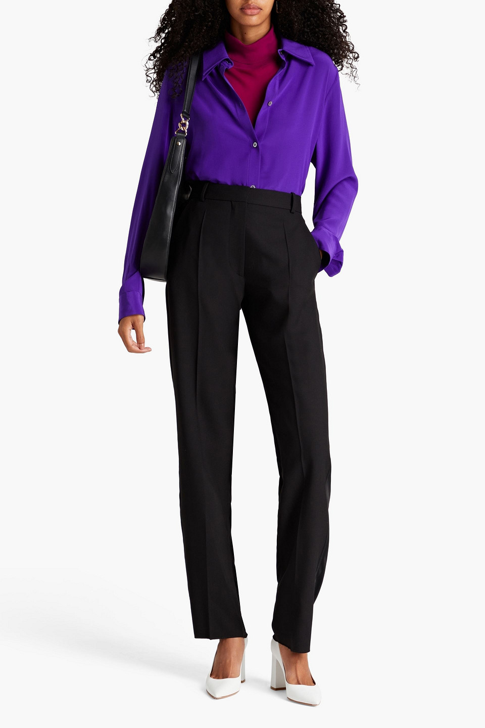 Victoria Beckham Satin-paneled Wool And Mohair-blend Crepe Straight-leg Pants In Black