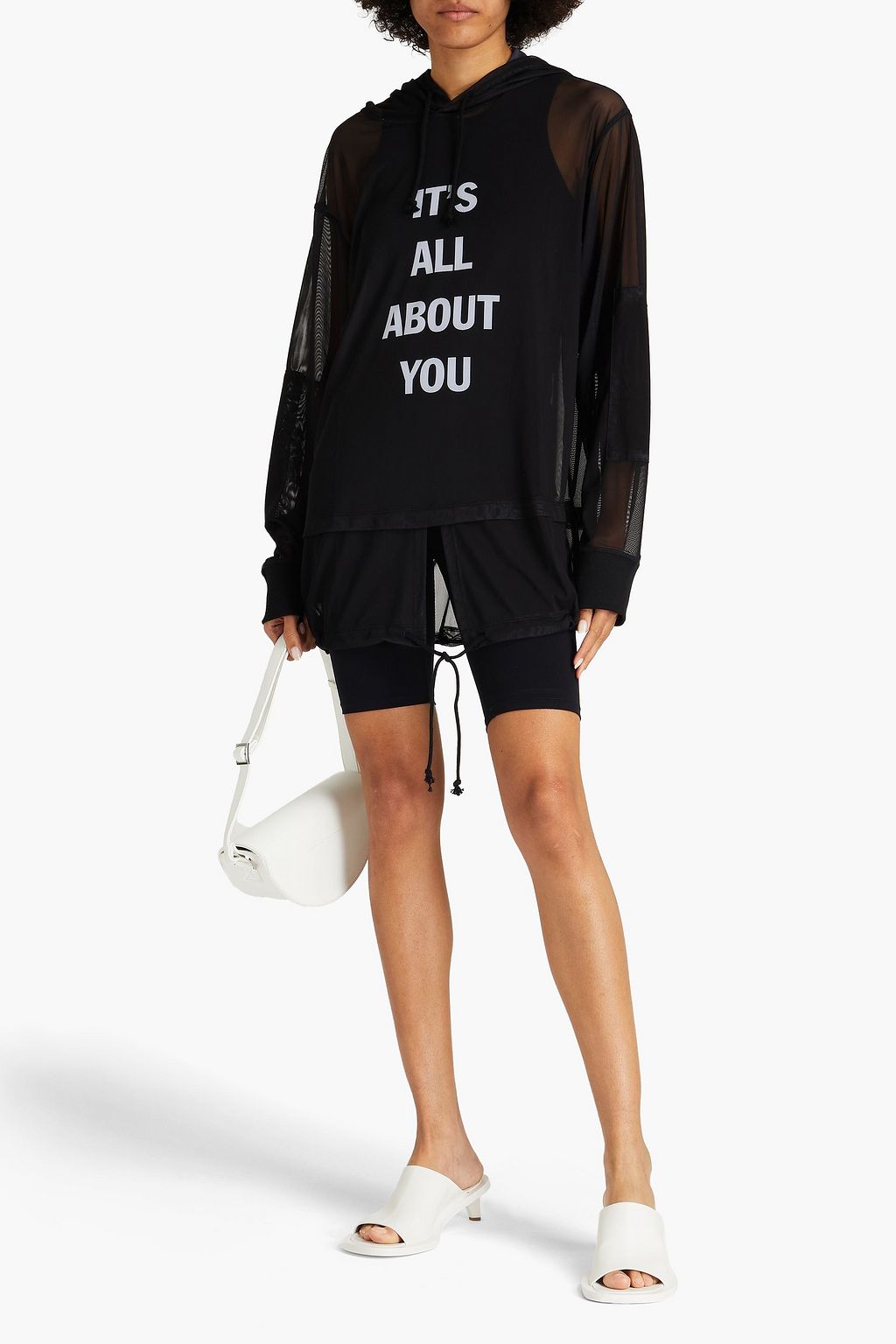 HELMUT LANG Printed cotton-blend mesh hoodie