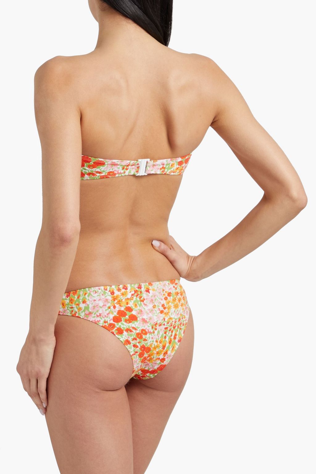 HVN Ruched floral-print bandeau bikini top
