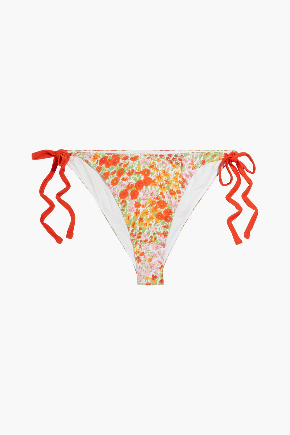 Hvn Floral-print Low-rise Bikini Briefs In Tomato Red