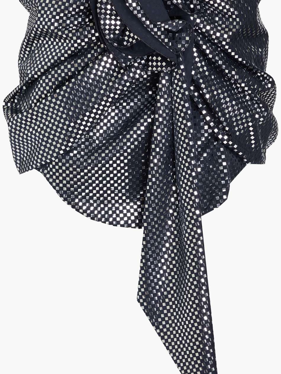 draped metallic checked crepe de chine mini skirt