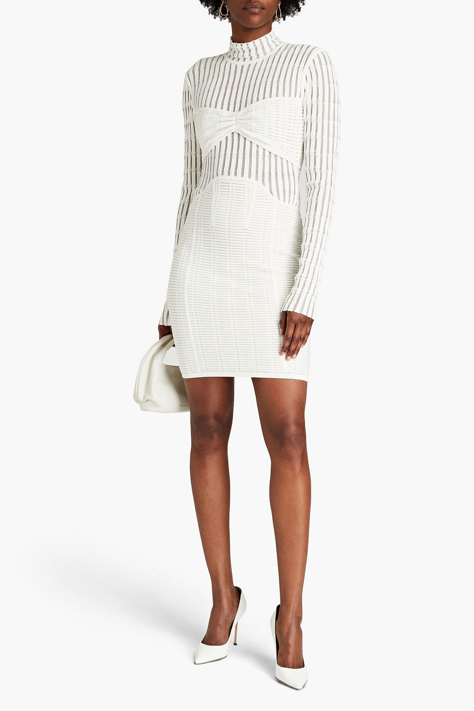 Herve Leger Burnout Bandage Mini Dress In White