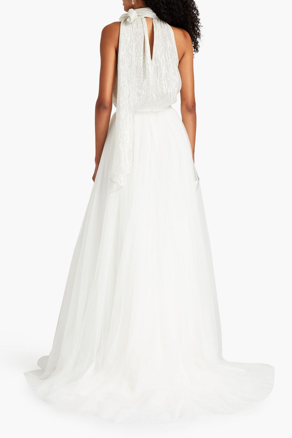 THEIA Satin-trimmed tulle max skirt