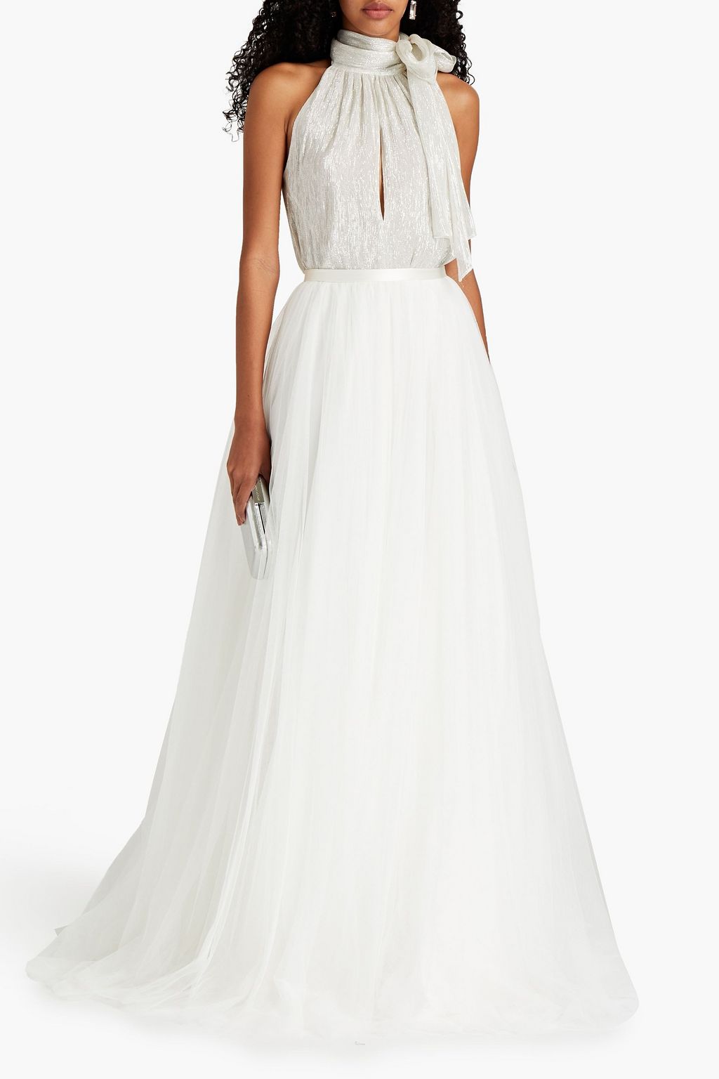 THEIA Satin-trimmed tulle max skirt