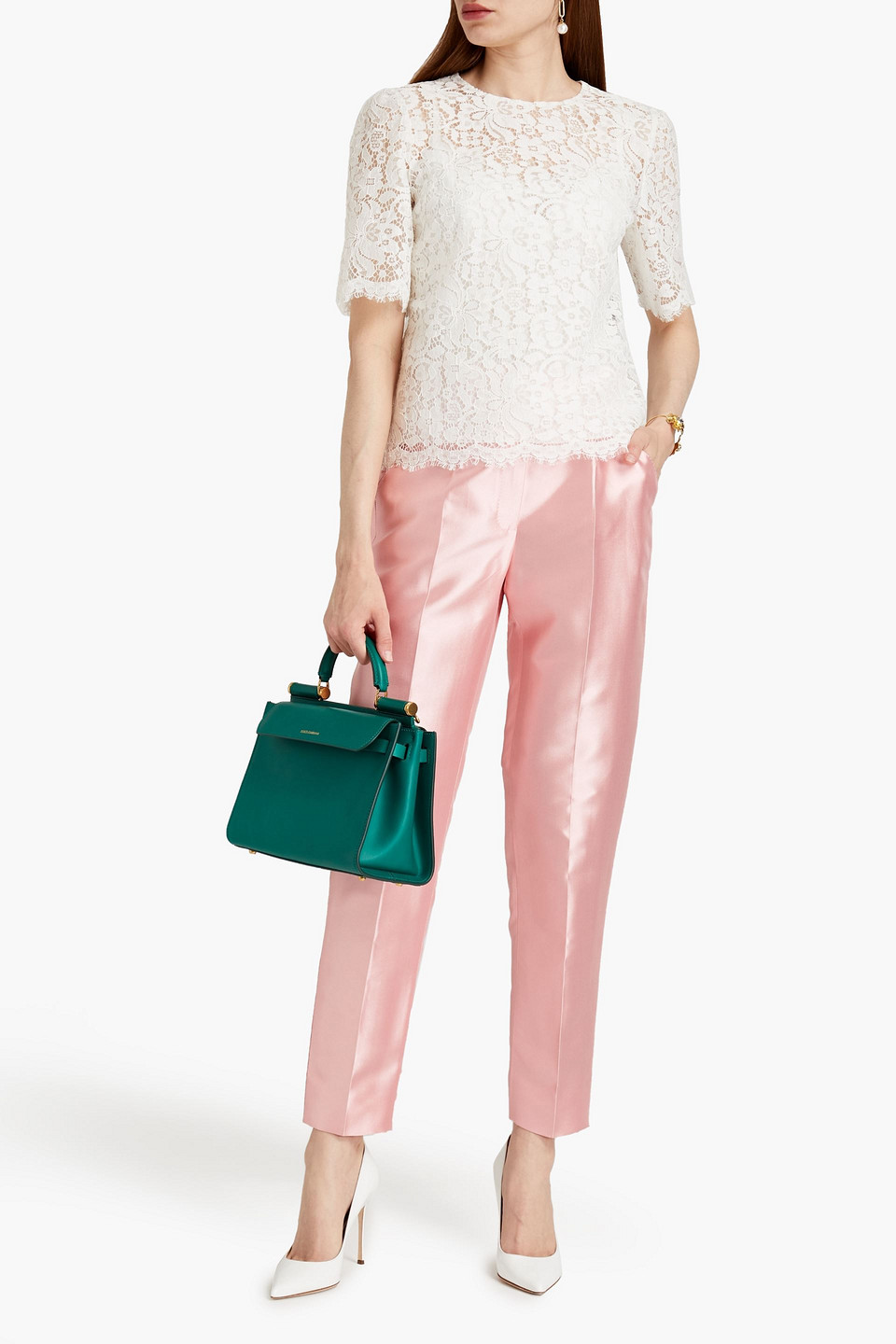 Dolce & Gabbana Silk-mikado Tapered Trousers In Pink