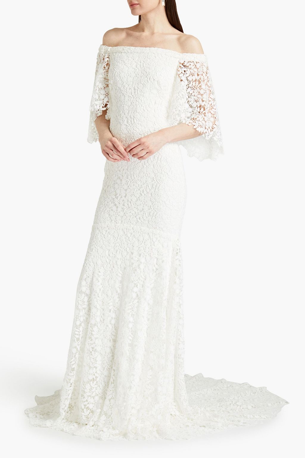 THEIA Sasha off-the-shoulder guipure lace bridal gown