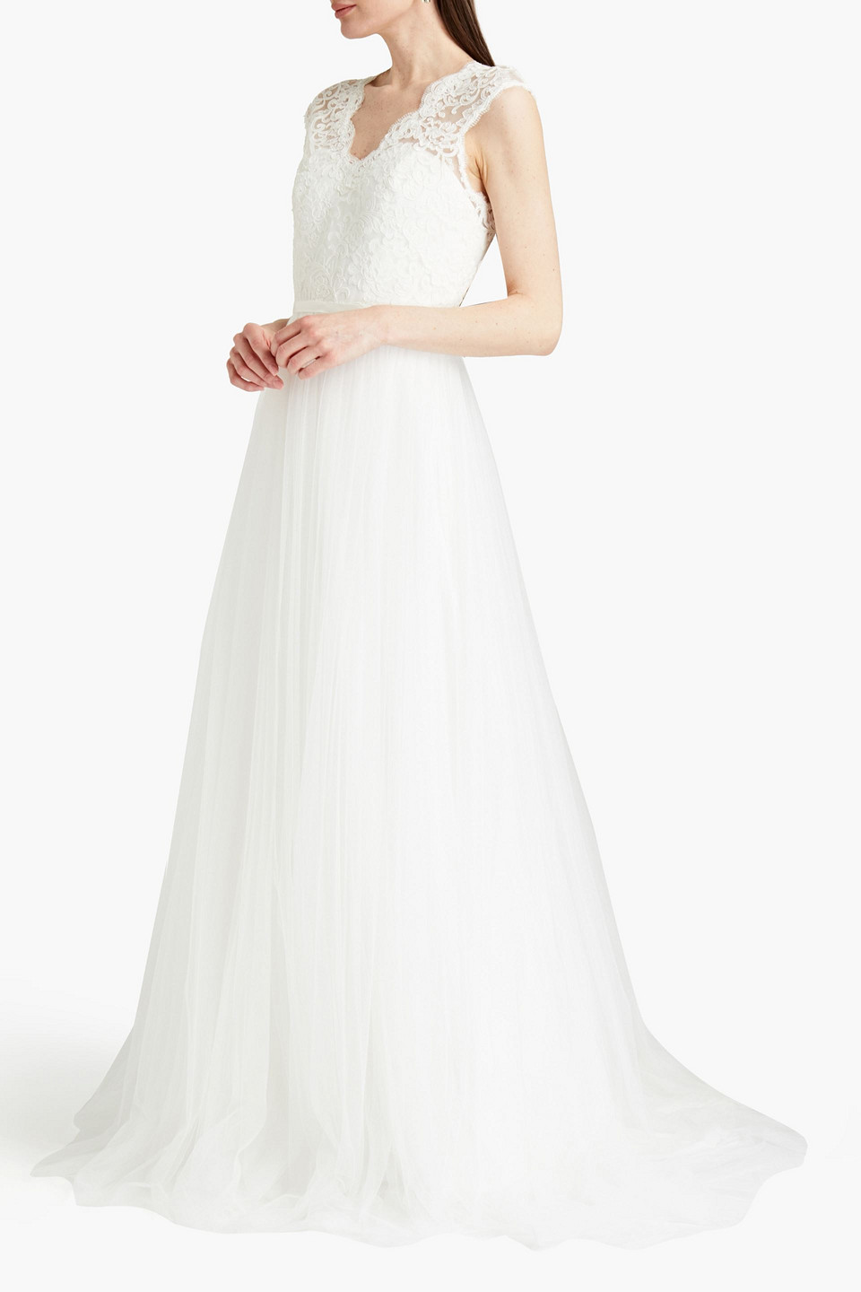 Theia Beau Lace-paneled Tulle Bridal Gown In White
