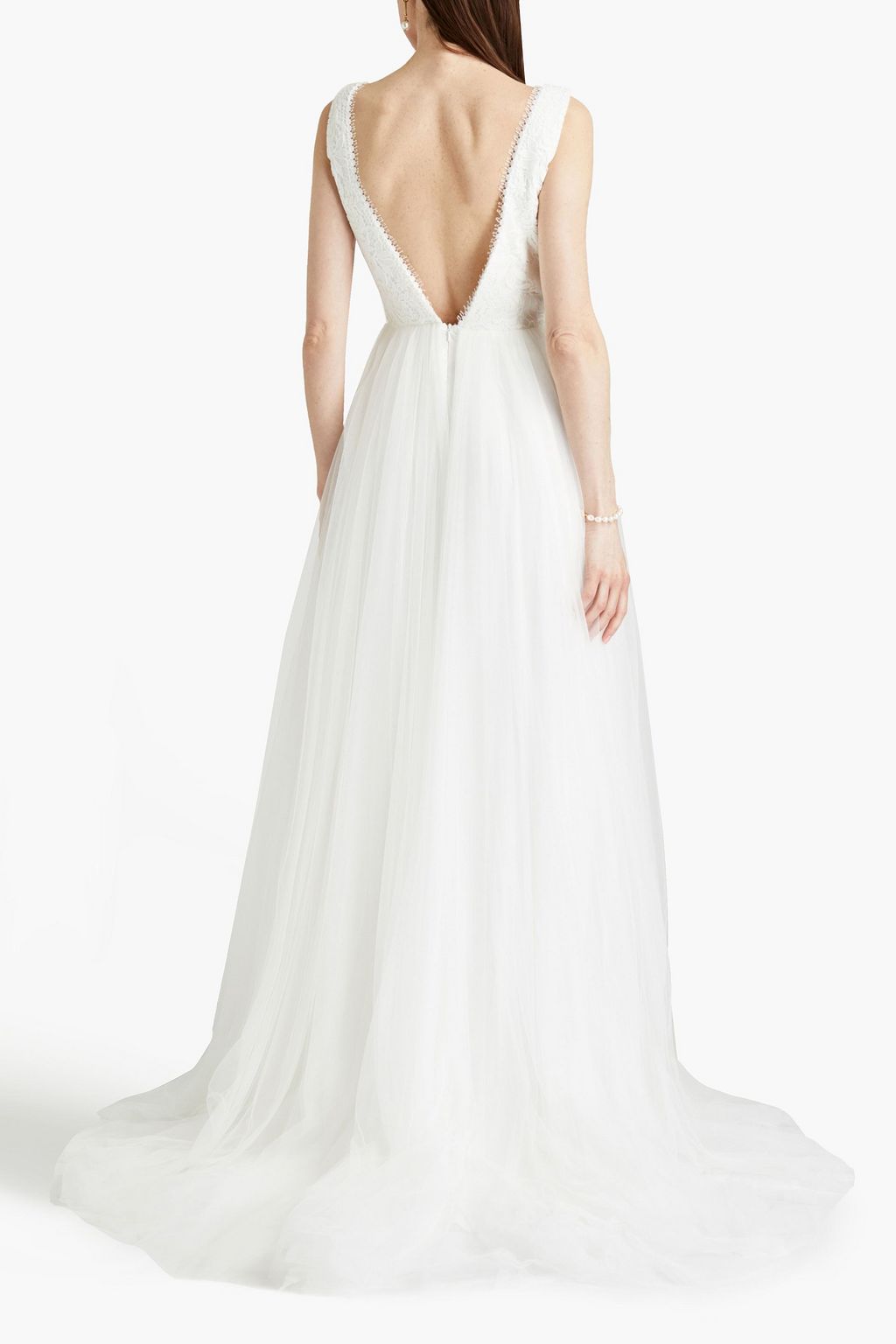 THEIA Brandy guipure lace-paneled tulle bridal gown