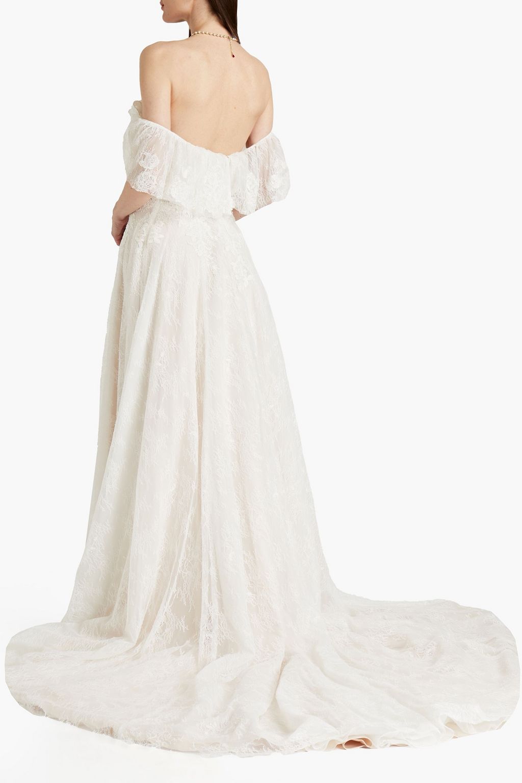 THEIA Imelda off-the-shoulder embellished Chantilly lace bridal gown