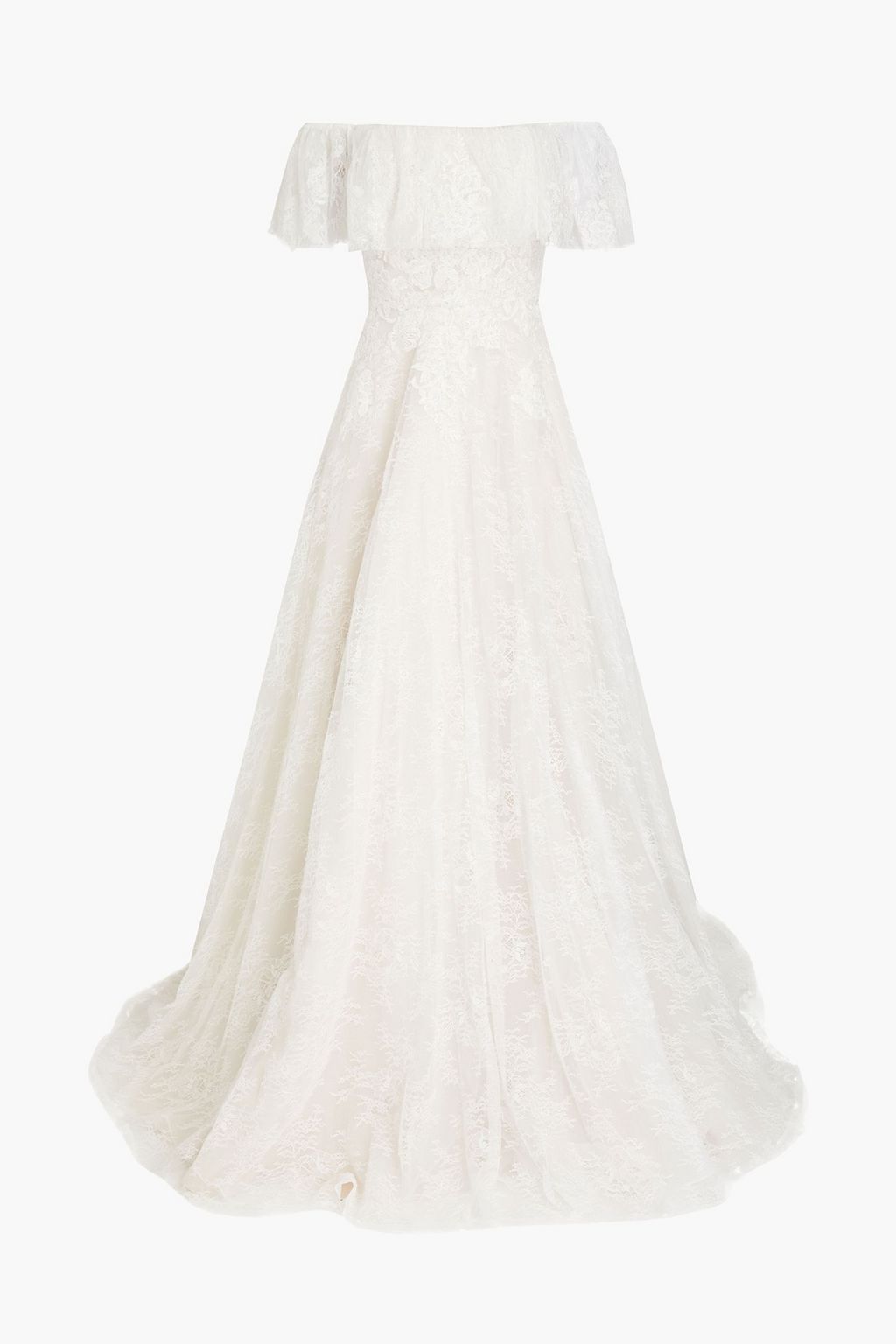 THEIA Imelda off-the-shoulder embellished Chantilly lace bridal gown ...