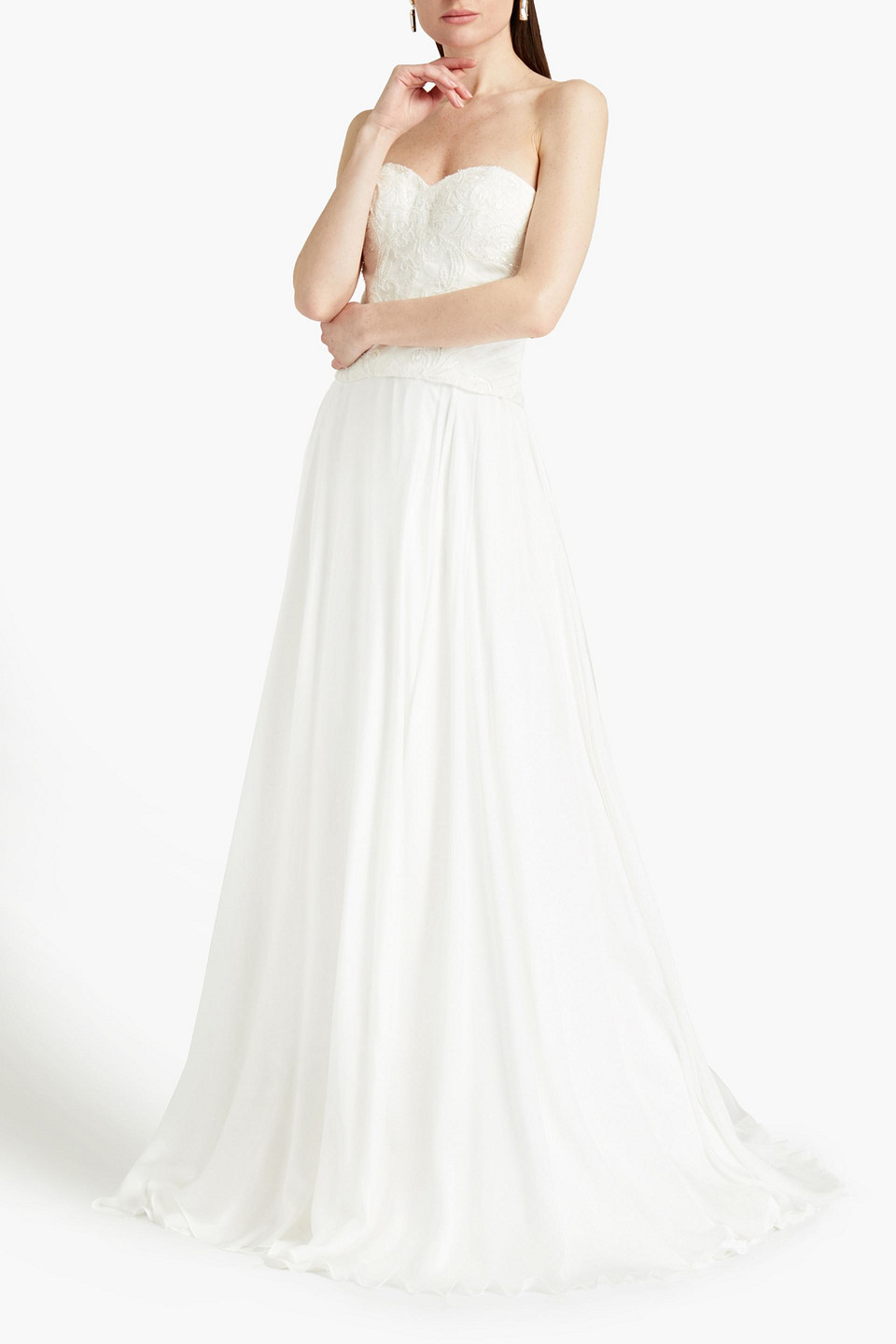 Theia Pauline Embellished Embroidered Tulle Bustier Top In Ivory