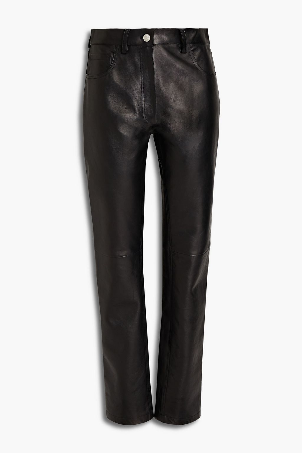 Black Textured-leather slim-leg pants 