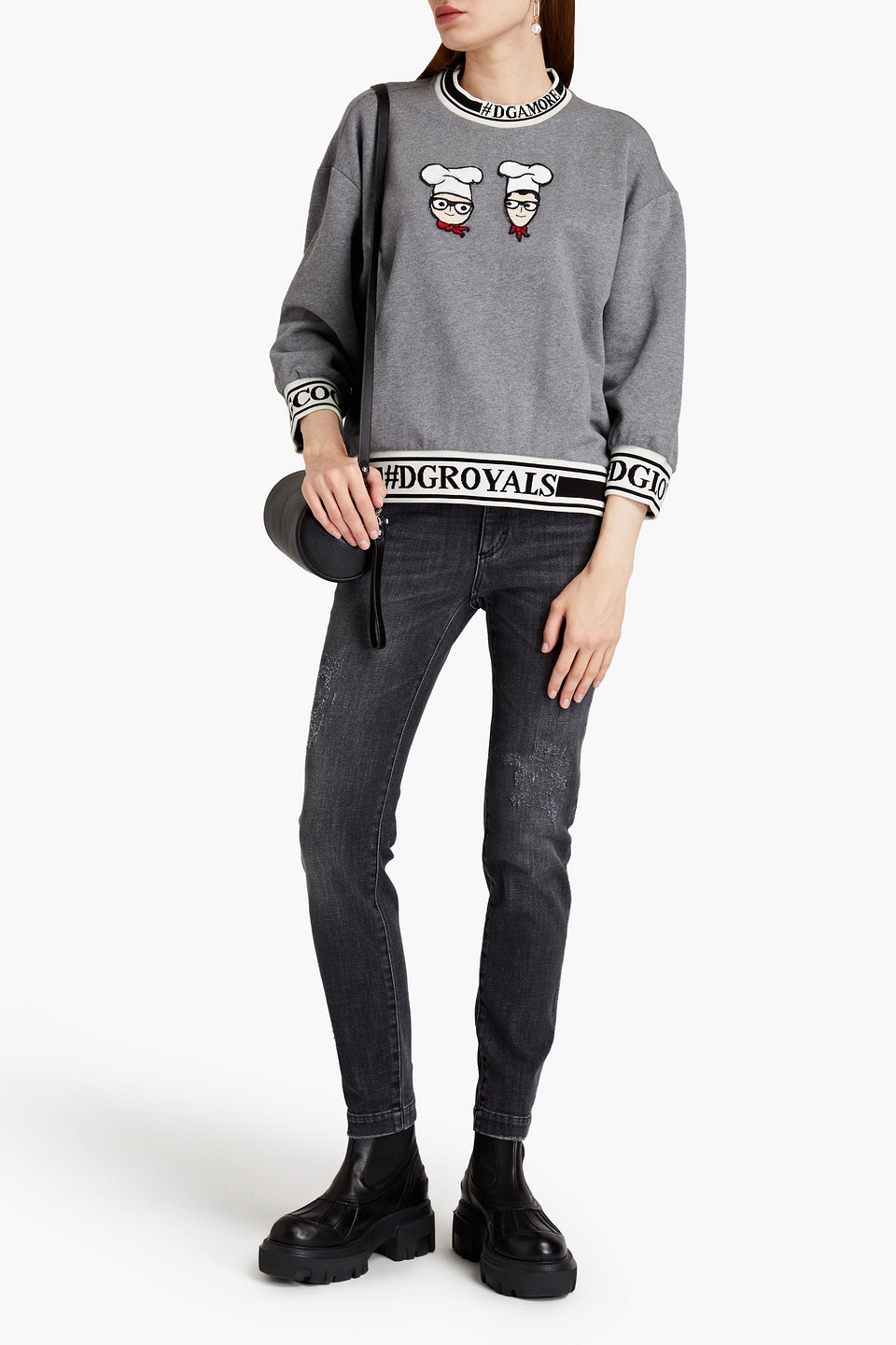 Dolce & Gabbana Appliquéd Mélange French Cotton-terry Sweatshirt In Grey