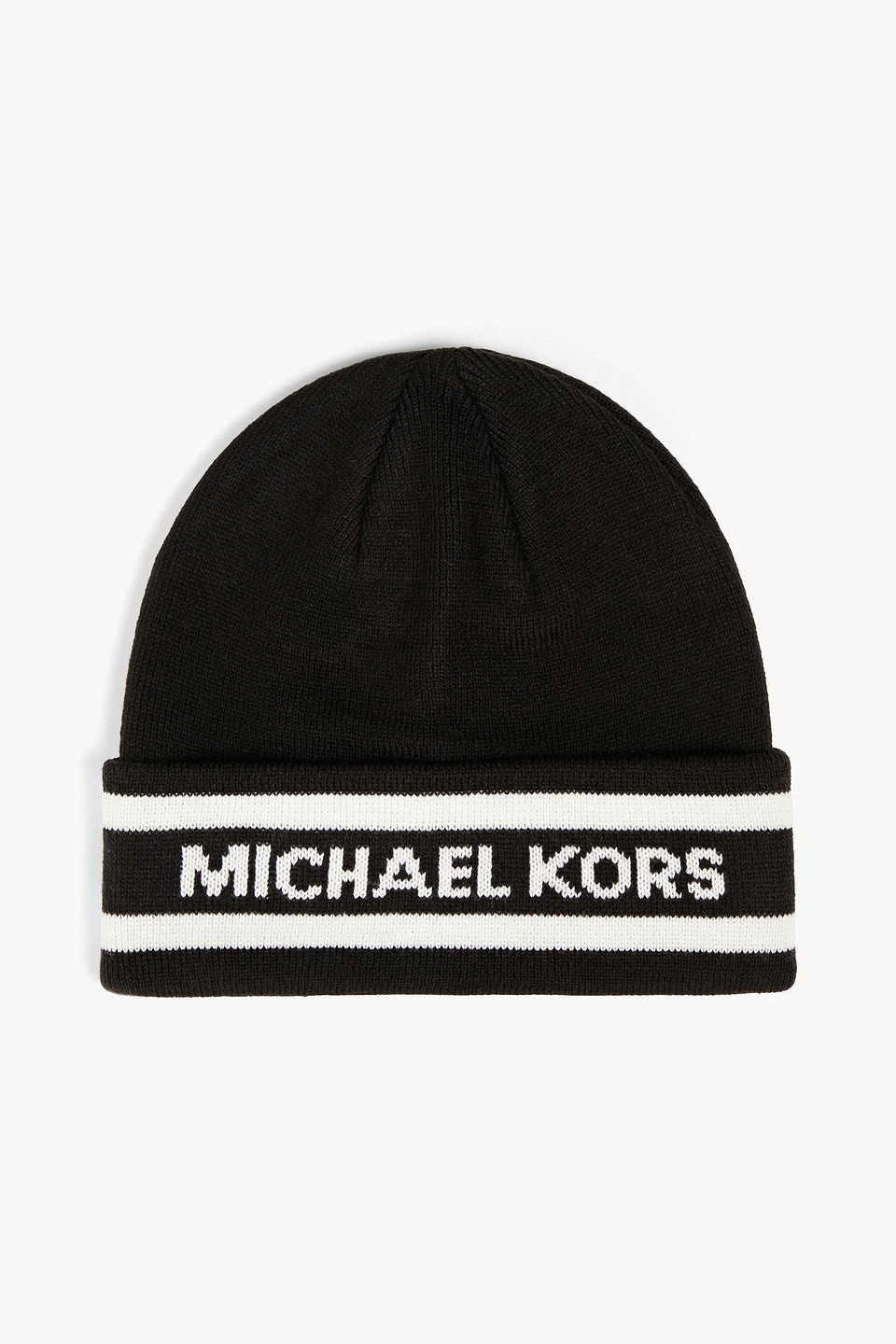 Michael Kors Logo-jacquard Knitted Beanie In Black