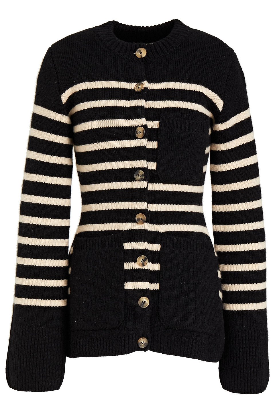 Khaite Striped Cashmere-blend Cardigan In Black