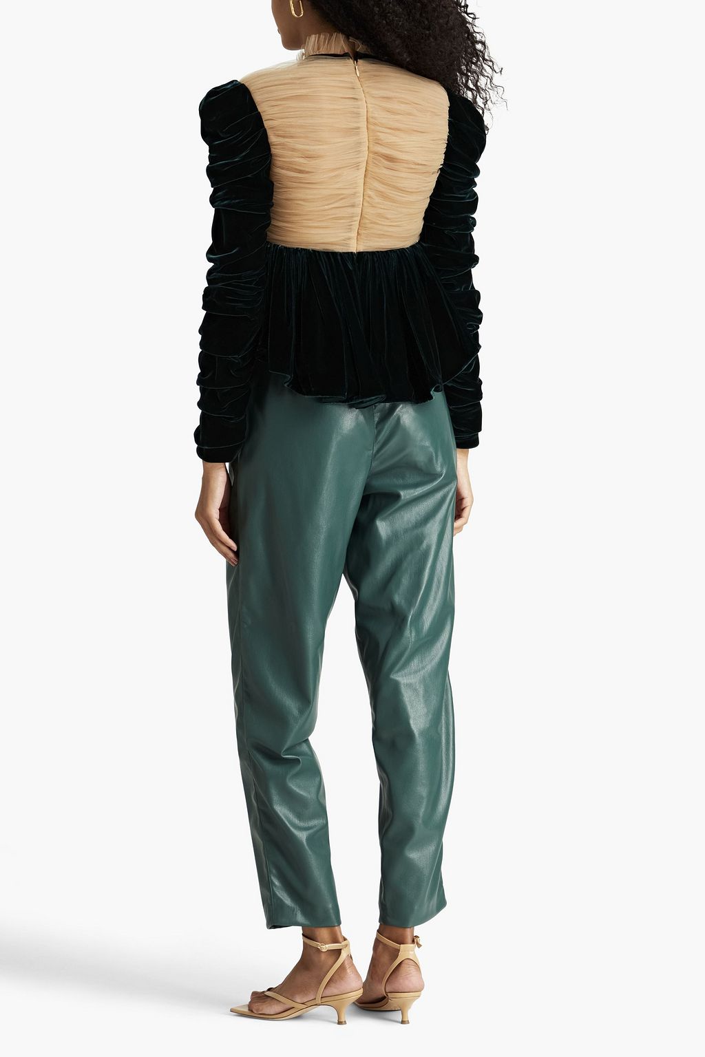 KHAITE Fanny tulle-paneled ruched velvet blouse