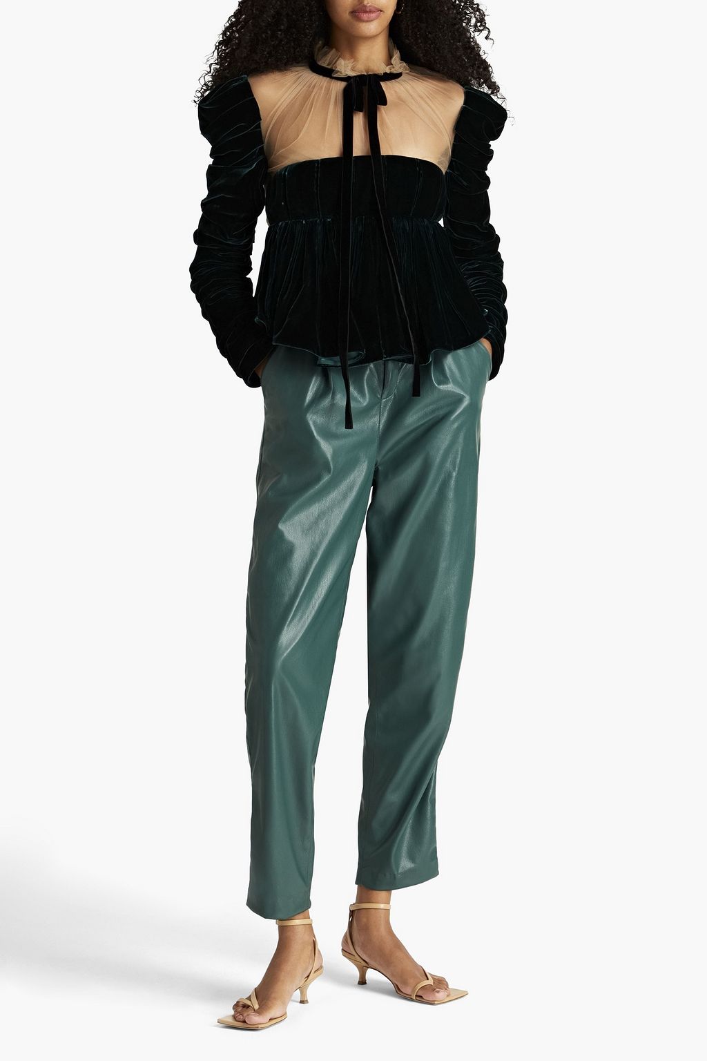 KHAITE Fanny tulle-paneled ruched velvet blouse