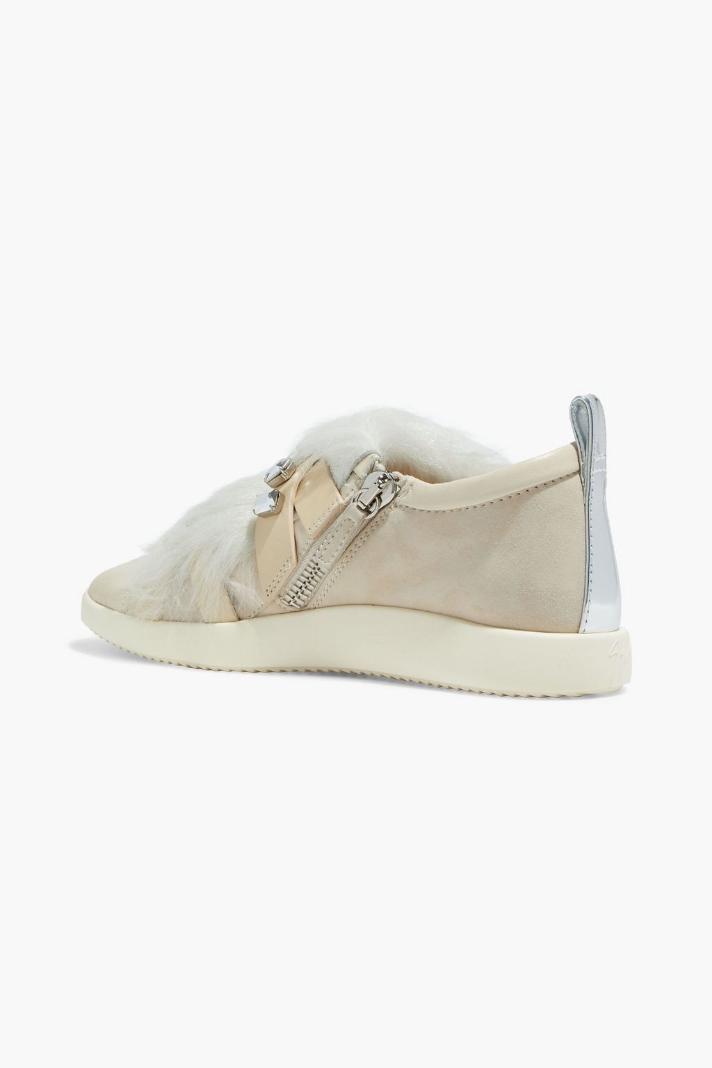 GIUSEPPE ZANOTTI Crystal-embellished faux fur-paneled leather sneakers
