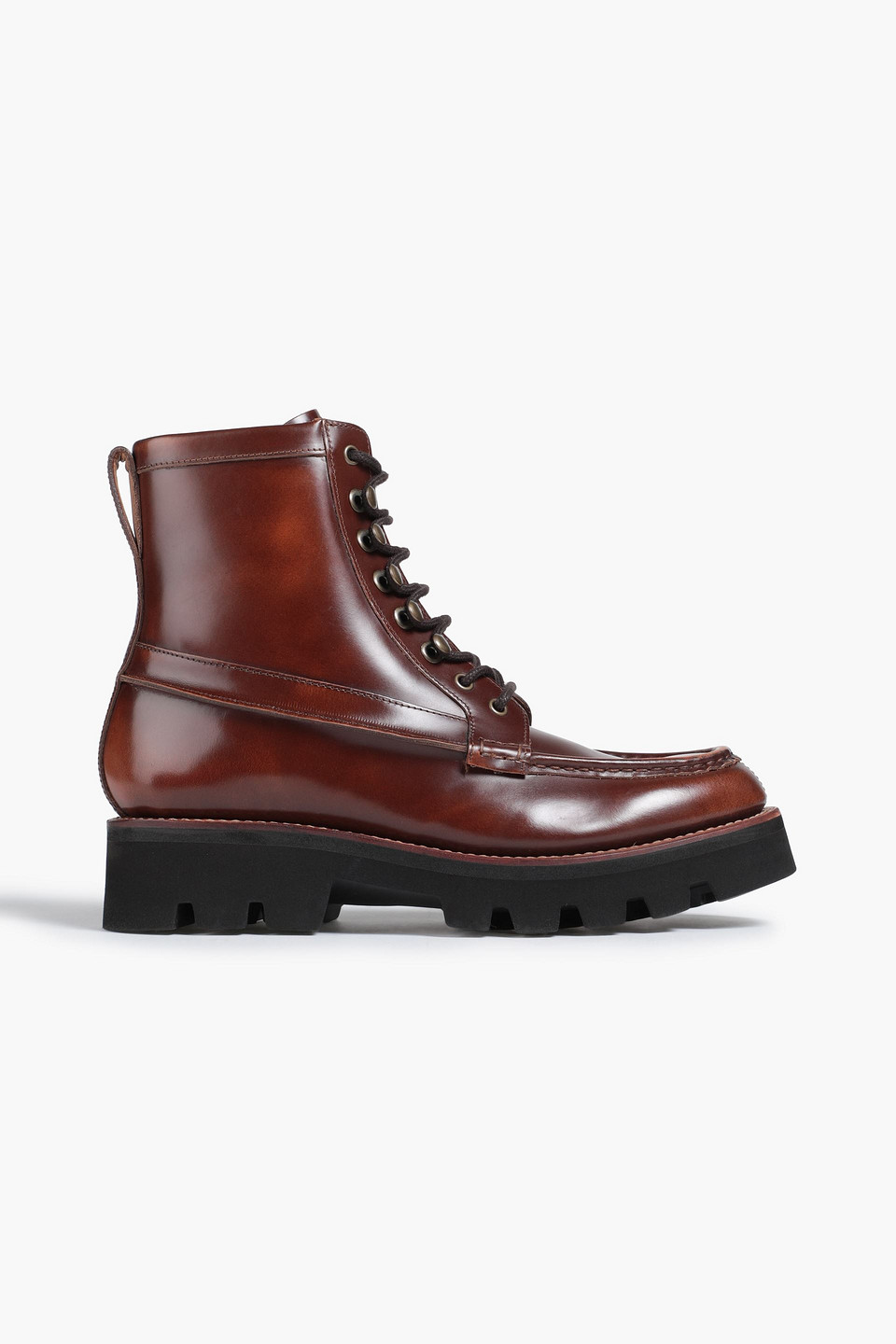 Grenson Harper Polished Leather Combat Boots In Brown