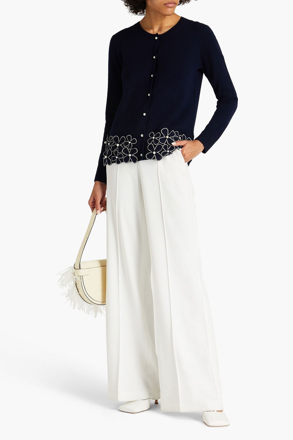 HUISHAN ZHANG Floral-appliquéd wool cardigan