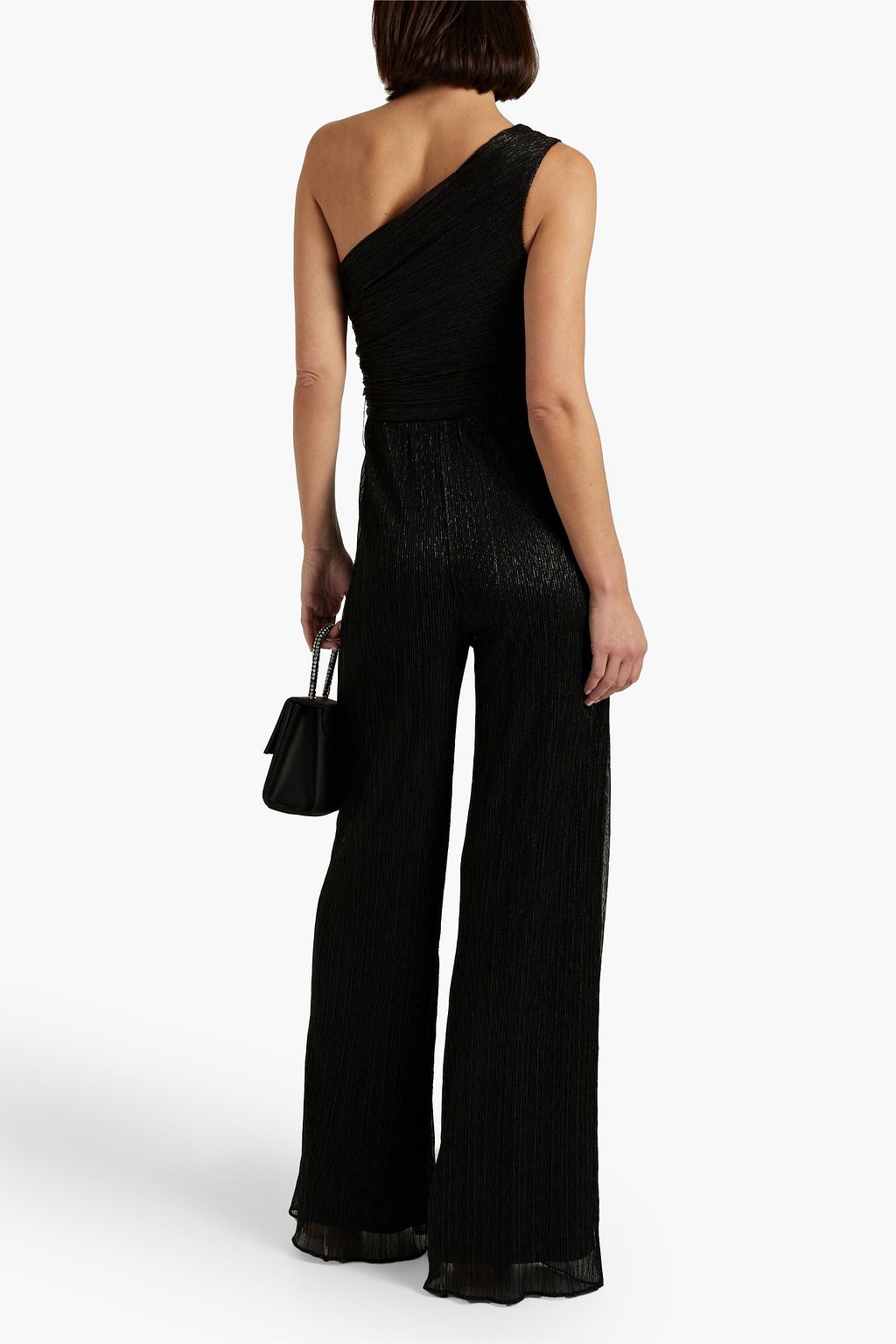 HALSTON Romee one-shoulder metallic crinkled jersey wide-leg jumpsuit